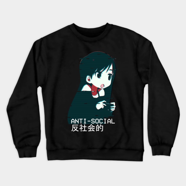 Anti-social Anime Kawaii Glitch Crewneck Sweatshirt by hypergrid